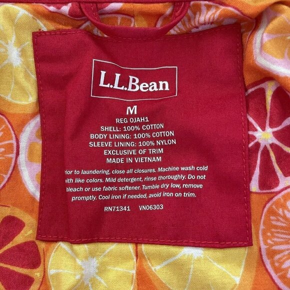 L.L. Bean Woman's Sz M Red Trench Coat Citrus Fruit Lining Jacket - Picture 4 of 7